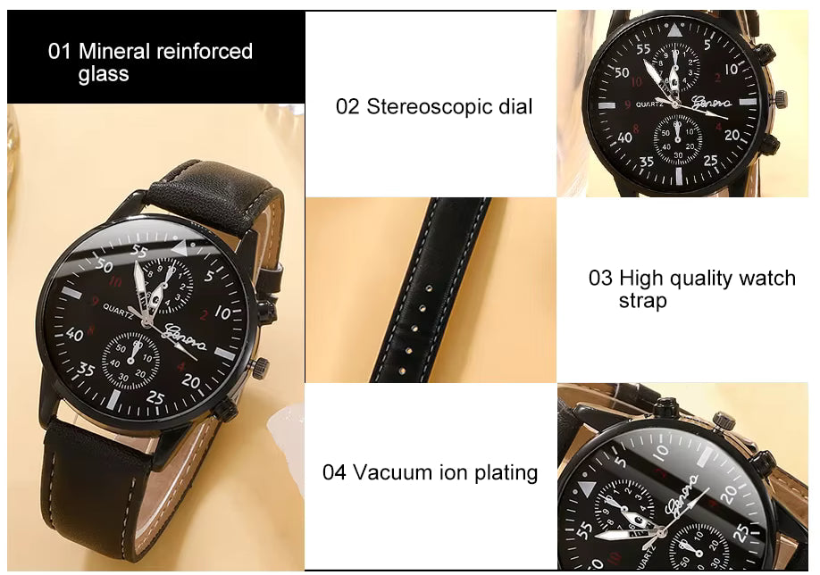 Men Watch Bracelet Set - Colour: Brown