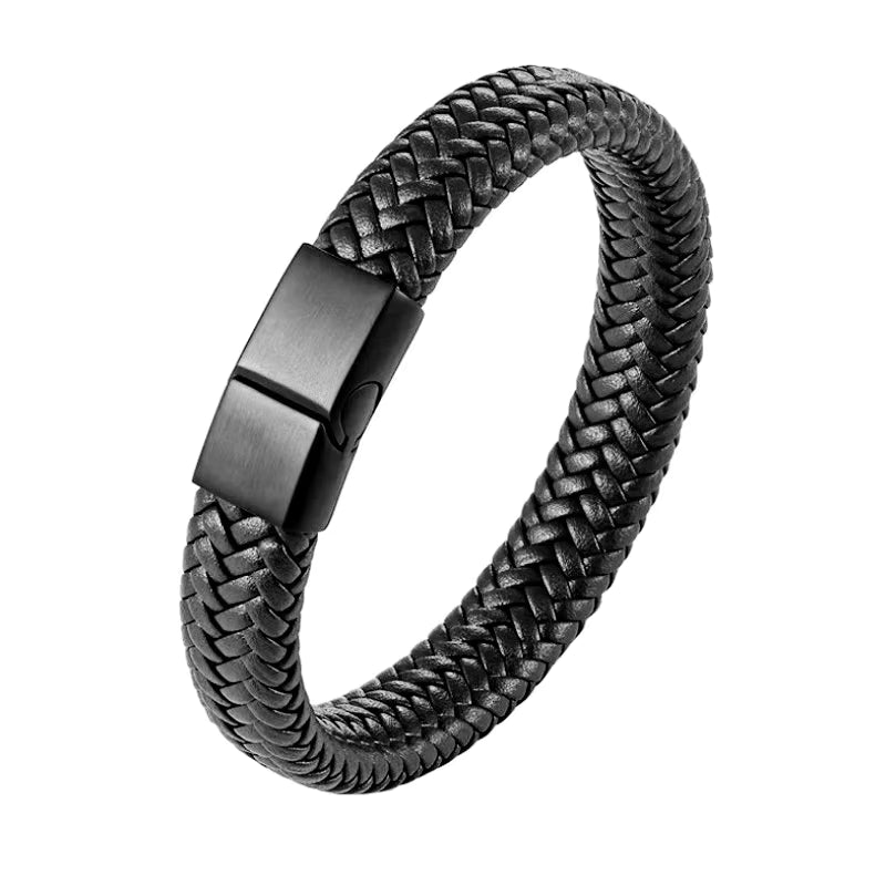 Black braided bracelet with a magnetic clasp on a white background