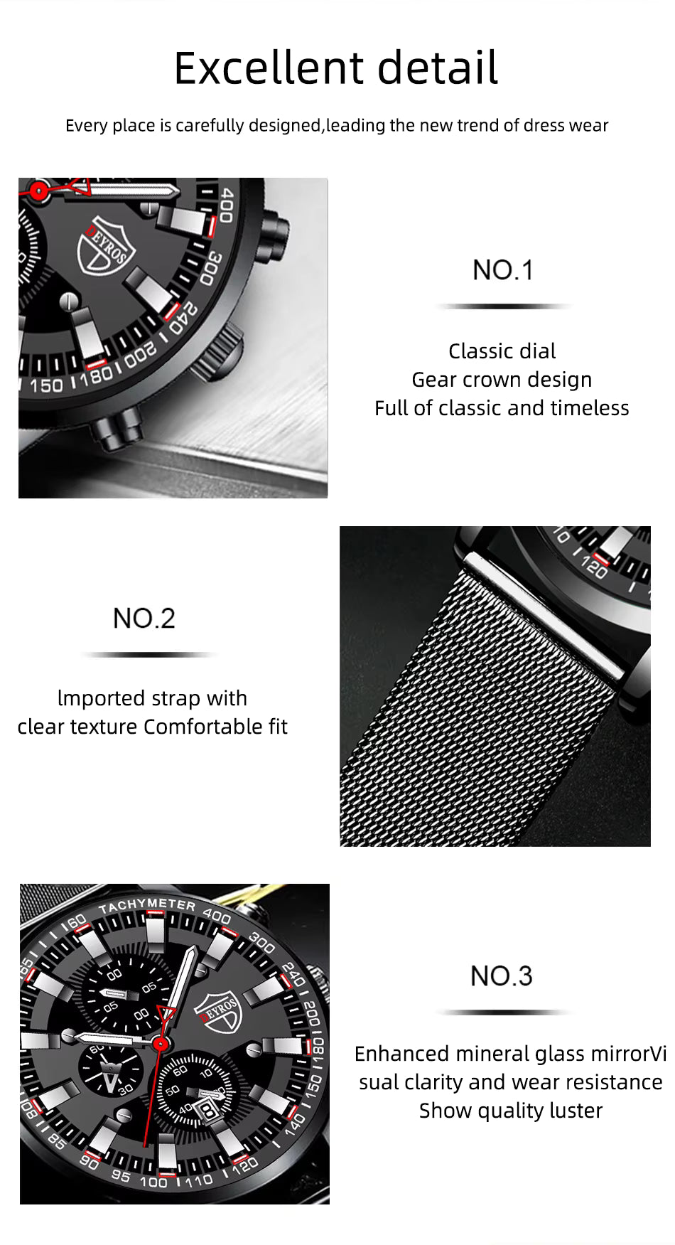Watch with detailed features and text on a white background