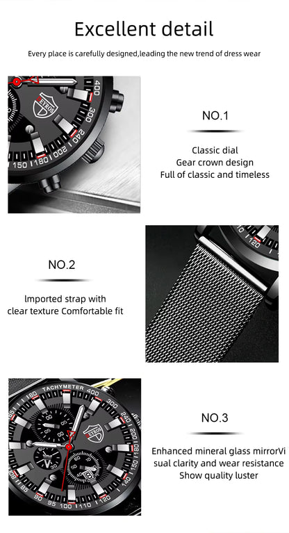 Watch with detailed features and text on a white background