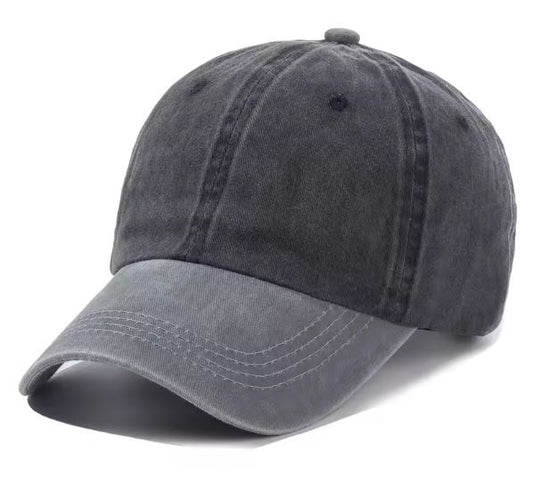 Two-colour Stitching Washed Cotton Baseball Cap - Grey, Black