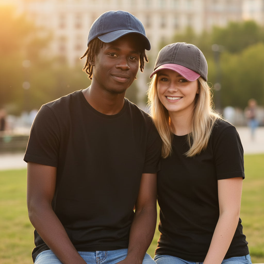 Two-colour Stitching Washed Cotton Baseball Cap - Grey, Black