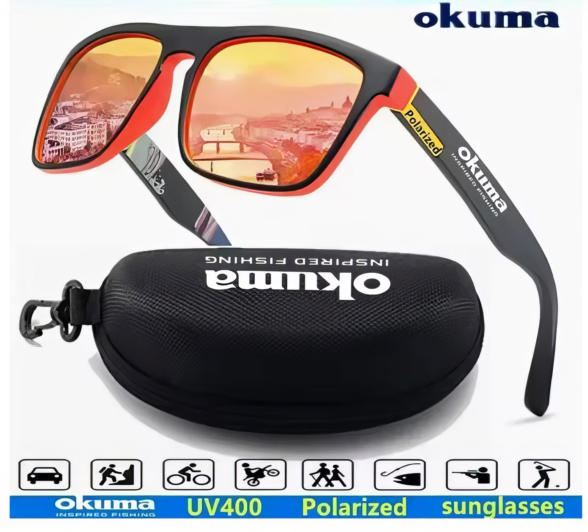 Okuma sunglasses with black case on a white background