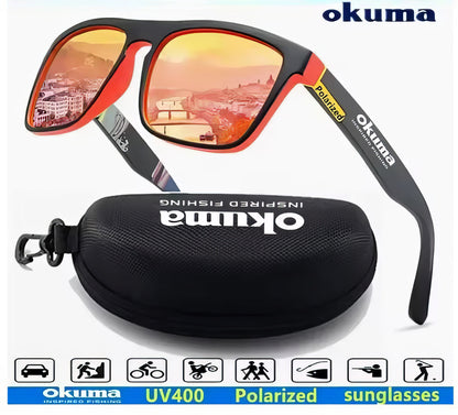 Okuma sunglasses with black case on a white background