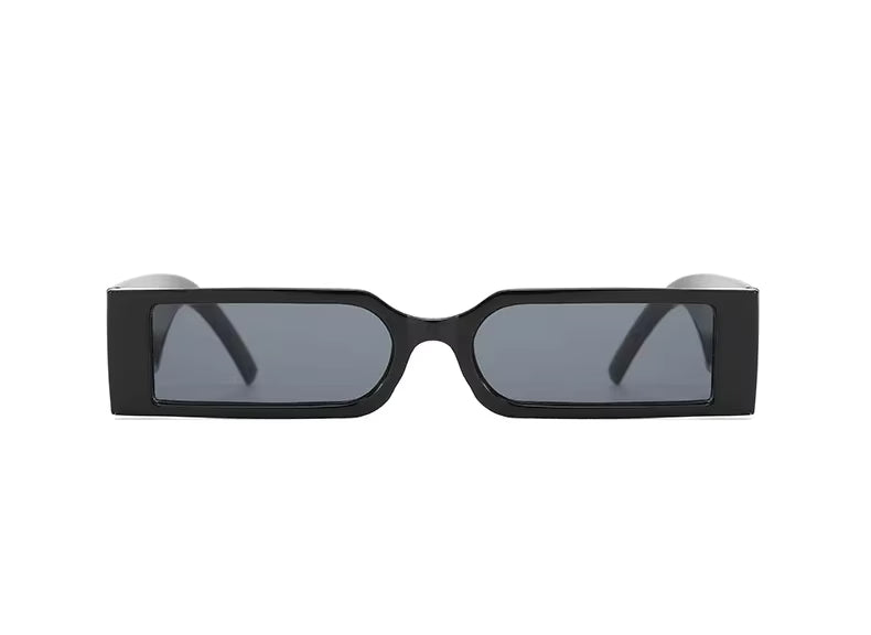 Black sunglasses with dark lenses on a white background