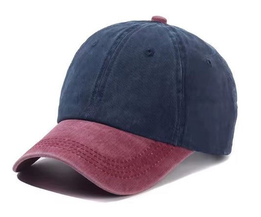  Red and Navy baseball cap on a white background