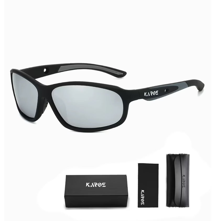 Black sunglasses with Karos branding on a white background