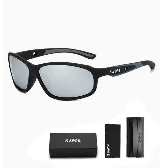 Black sunglasses with Karos branding on a white background