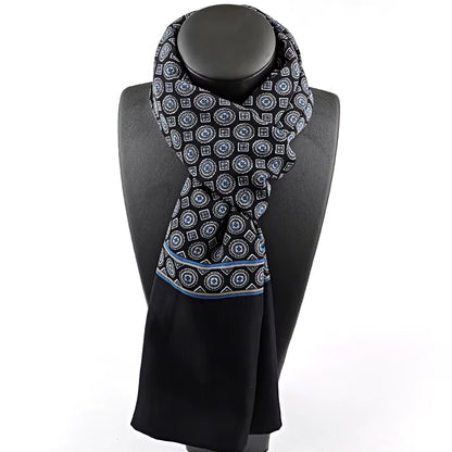 Patterned scarf on a mannequin with a white background