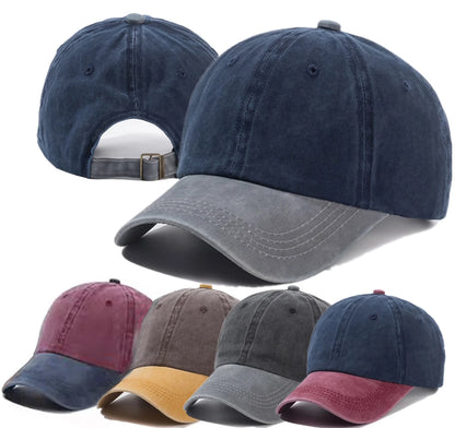 Collection of baseball caps in various colours on a white background