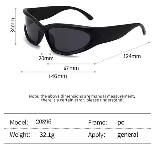 Black sunglasses with measurements on a white background
